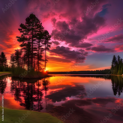 Tranquil Sunset Over a Serene Lake