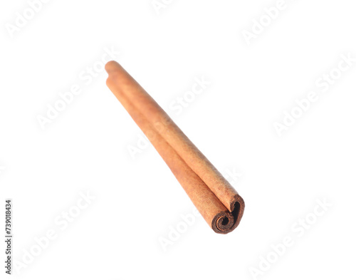 One aromatic cinnamon stick isolated on white