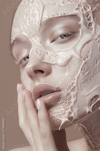 Wallpaper Mural Woman Wearing White Face Mask. Generative AI Torontodigital.ca