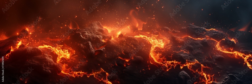 Molten lava flow background with vibrant orange and red fiery textures, suitable for disaster-themed designs or geological educational content