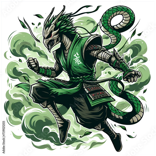 green dragon with a sword