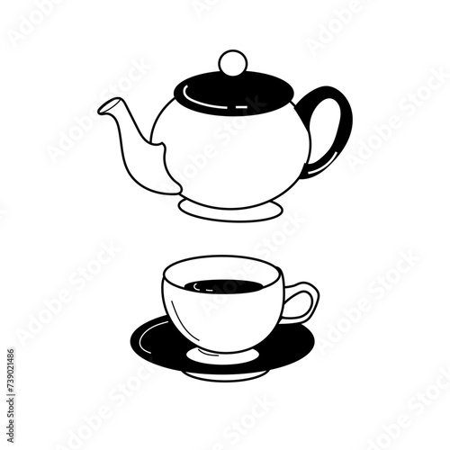 Cute Teaware Vector Lineart - Monochrome Tea Time Essentials
