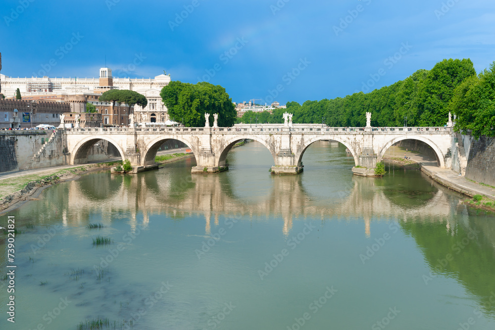 Five arches of bridge of river in Rome