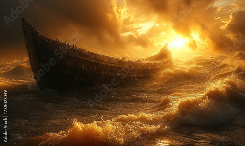 An awe-inspiring sight unfolds as the sun sets behind Noah's Ark, casting a golden glow over the horizon. In this majestic moment, the ark stands as a beacon of hope and salvation. © STORYTELLER