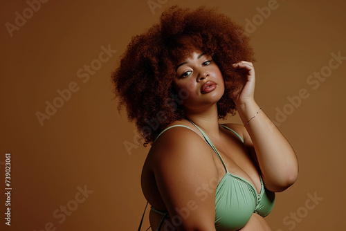 Confident Woman in Green Lingerie Studio Shoot 