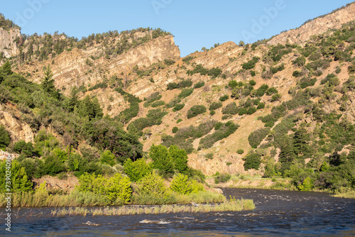 In a summer morning  the Colorado river in the Glenwood Canyon  White River National Forest  Glenwood Springs  Colorado  United-States 
