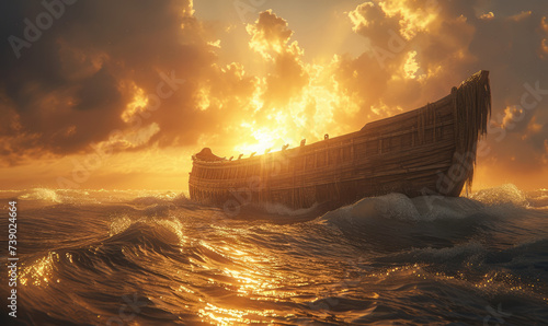 An awe-inspiring sight unfolds as the sun sets behind Noah's Ark, casting a golden glow over the horizon. In this majestic moment, the ark stands as a beacon of hope and salvation. © STORYTELLER