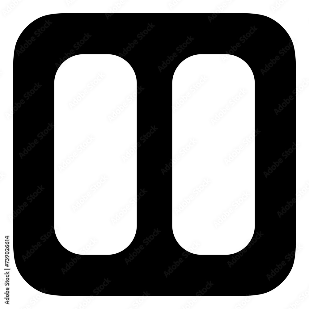 Editable vector pause button icon. Black, transparent white background ...