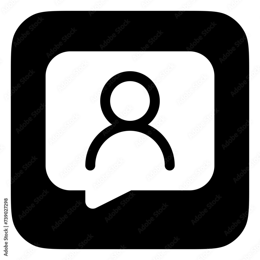 Vector share contact, bubble speech with person icon. Black, white background. Perfect for app and web interfaces, infographics, presentations, marketing, etc. Vector share contact, bubble speech with person icon. Black, white background. Perfect for app and web interfaces, infographics, presentations, marketing, etc.