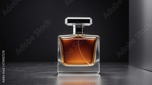 Chic minimalist and stylish perfume bottle on silver dark metallic background from Generative AI