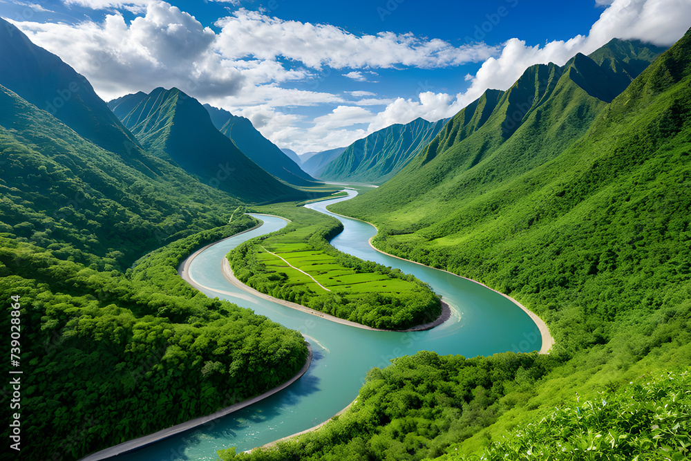 Green landscape with big river