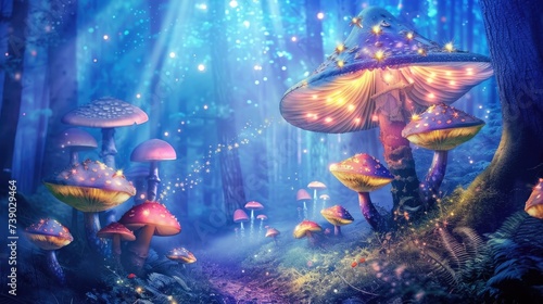 Magical fantasy fairy tale scenery, night in a forest