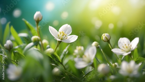White spring flowers in the grass