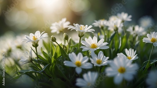 White spring flowers in the meadow