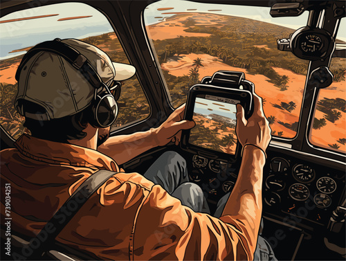person taking pictures in the helicopter..