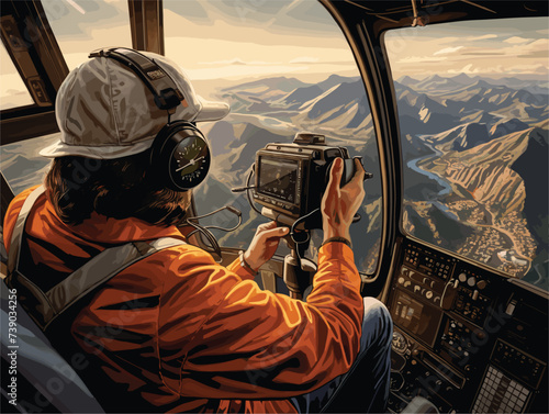 person taking pictures in the helicopter..