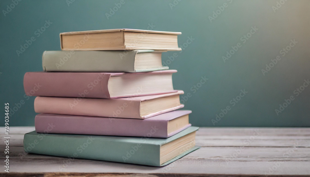 Pastel-colored books stacked neatly, symbolizing knowledge and learning, against a clean background. Ample space for captions Pastel-colored books stacked neatly, symbolizing knowledge and learning, against a clean background. Ample space for captions
