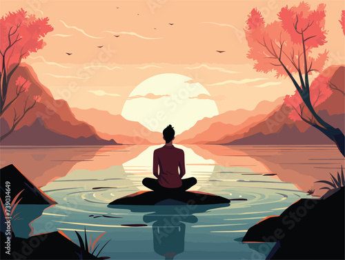 silhouette of a person meditating on the rock