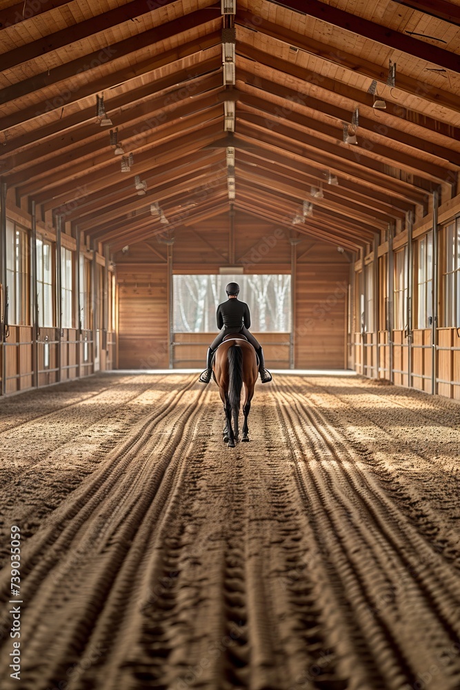 Professional Photography of a Horse and Rider Practicing Their Skills in a Spacious Indoor Arena, Generative AI Professional Photography of a Horse and Rider Practicing Their Skills in a Spacious Indoor Arena, Generative AI