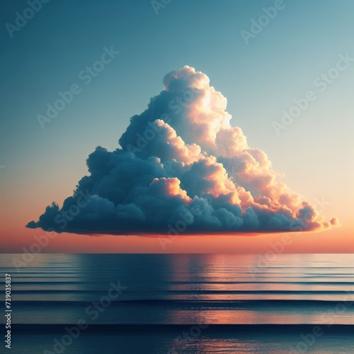 sunset seascape with cloud above the water.