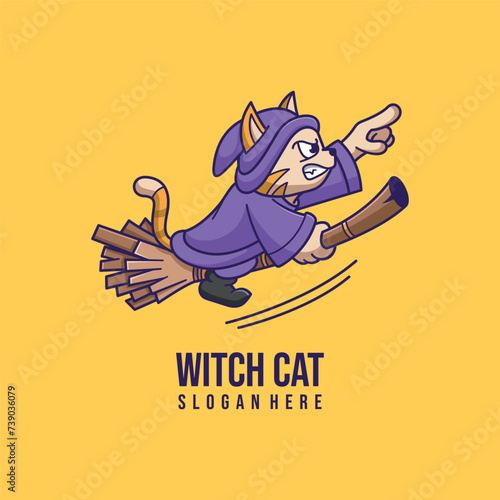 simple mascot logo witch cat character design
