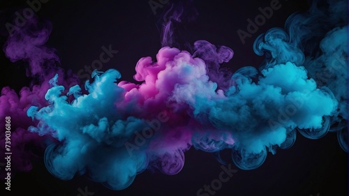 Neon blue and purple colorful smoke cloud design element on dark background