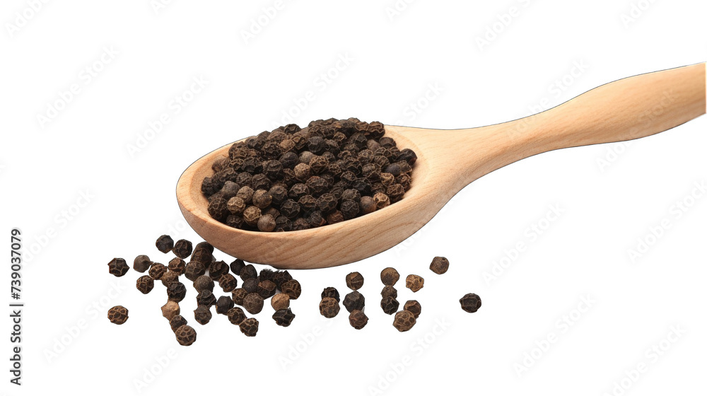 A wooden spoon filled with green coriander seeds A wooden spoon filled with green coriander seeds