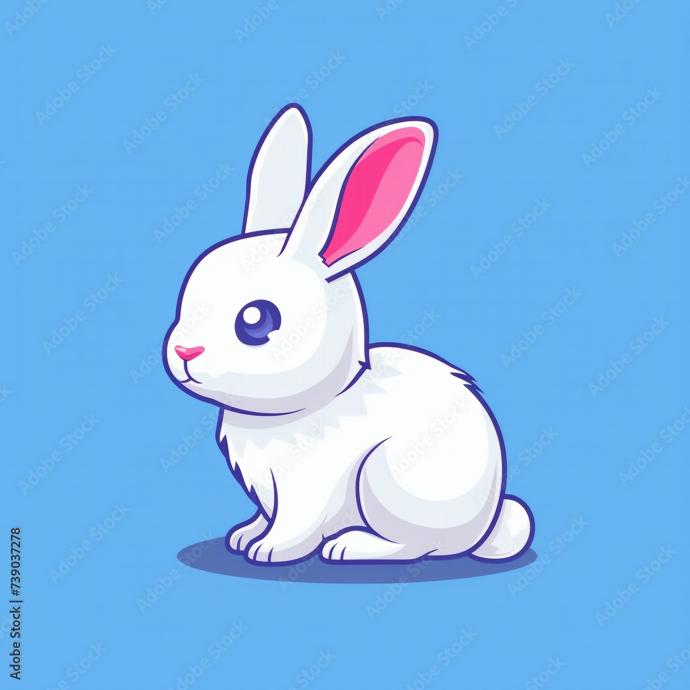 Fototapeta premium Cute rabbit flat logo illustration, cartoon rabbit icon.