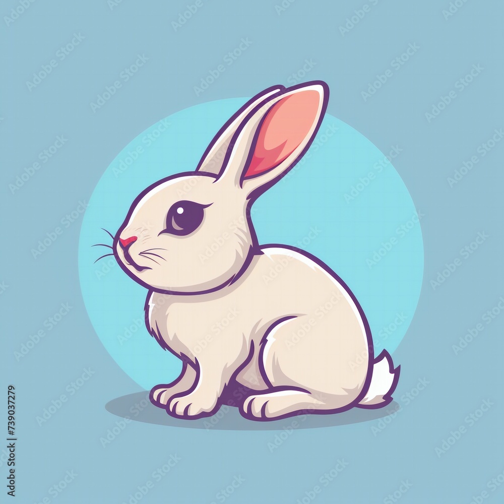 Obraz premium Cute rabbit flat logo illustration, cartoon rabbit icon.