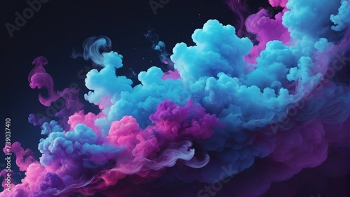 Neon blue and purple colorful smoke cloud design element on dark background