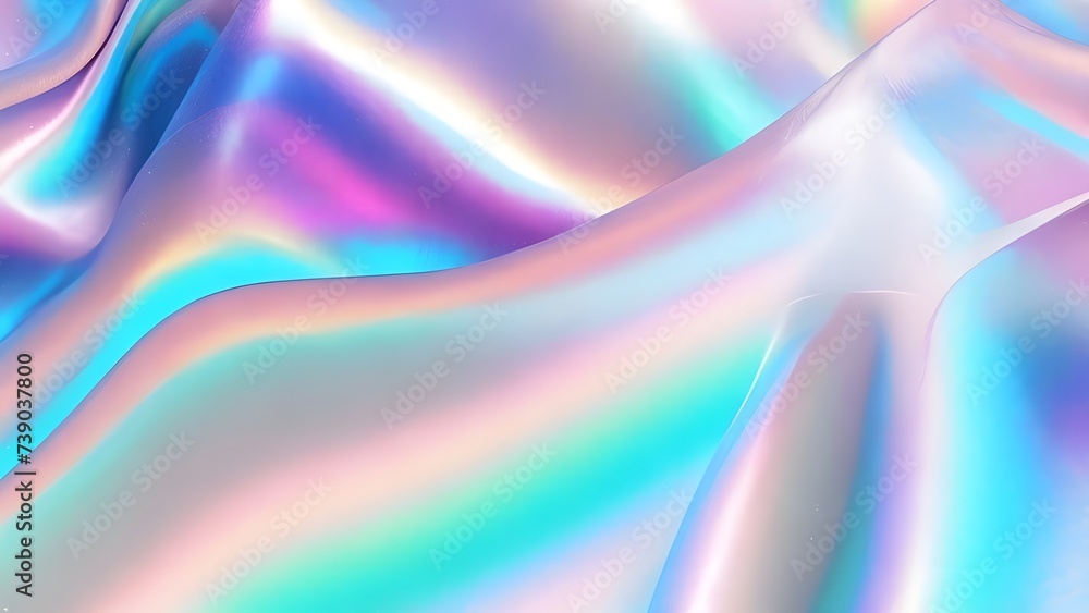 Fototapeta premium Holographic Iridescent fabric background. Shiny mother of pearl fabric, bright multi-colored fabric