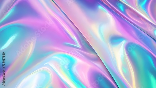 Holographic Iridescent fabric background. Shiny mother of pearl fabric  bright multi-colored fabric