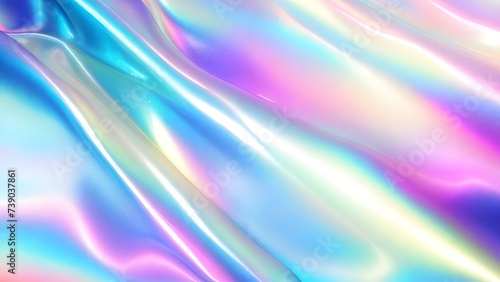 Holographic Iridescent fabric background. Shiny mother of pearl fabric, bright multi-colored fabric