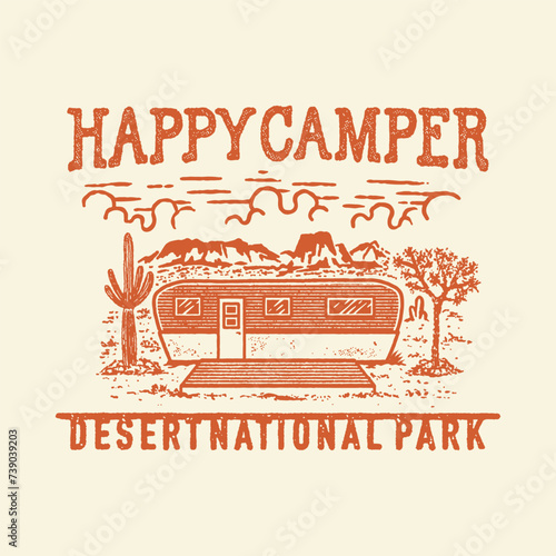 camper illustration desert graphic landscape design outdoor badge nature vintage cactus logo