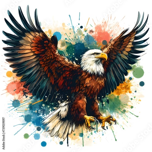 agle with flag  vector , watercolor, splash , generated  ia photo