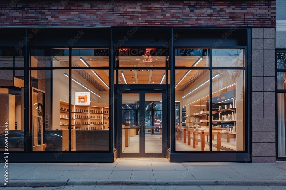 Entrance to Store with glass doors - obrazy, fototapety, plakaty 