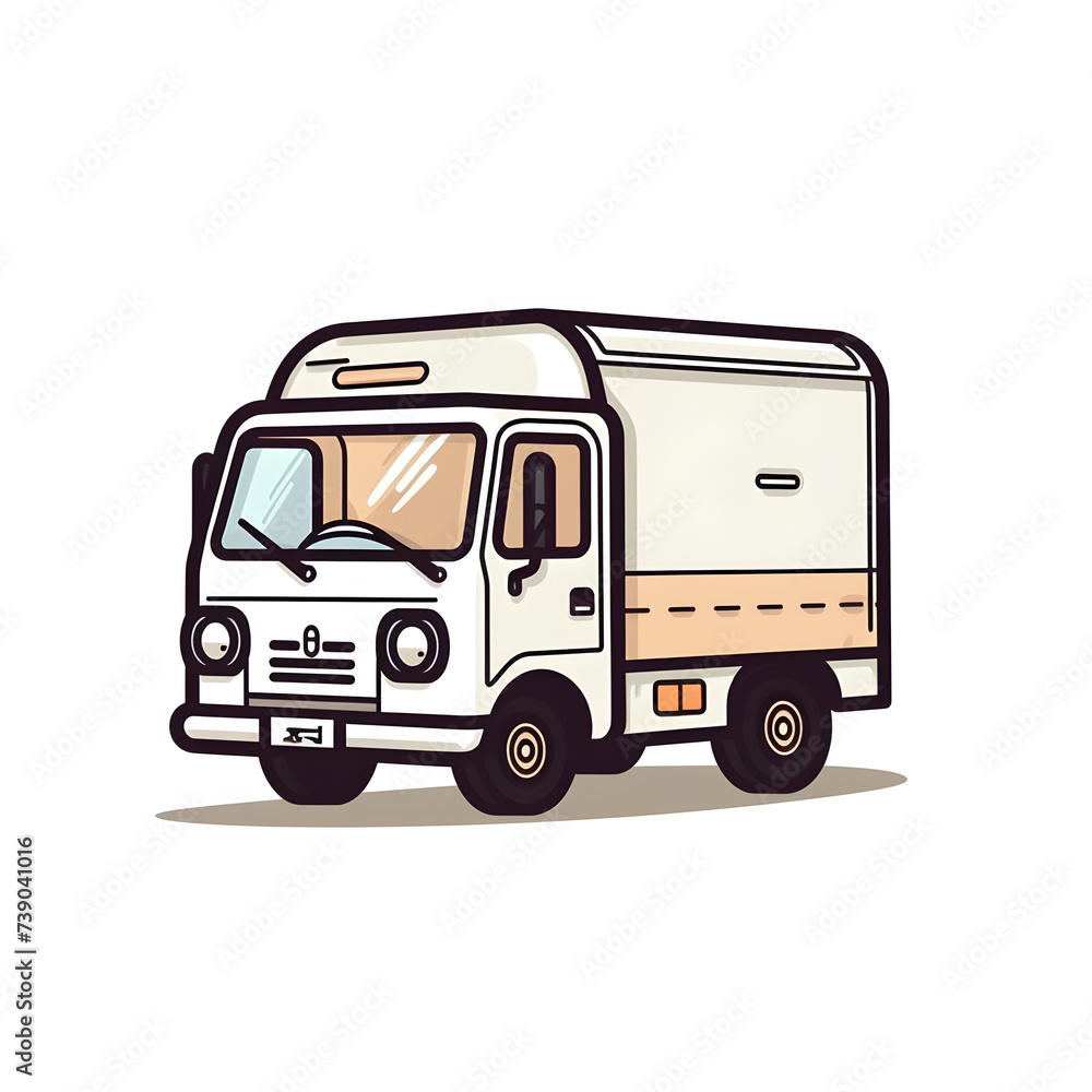 Cute cartoon white box truck sticker illustration