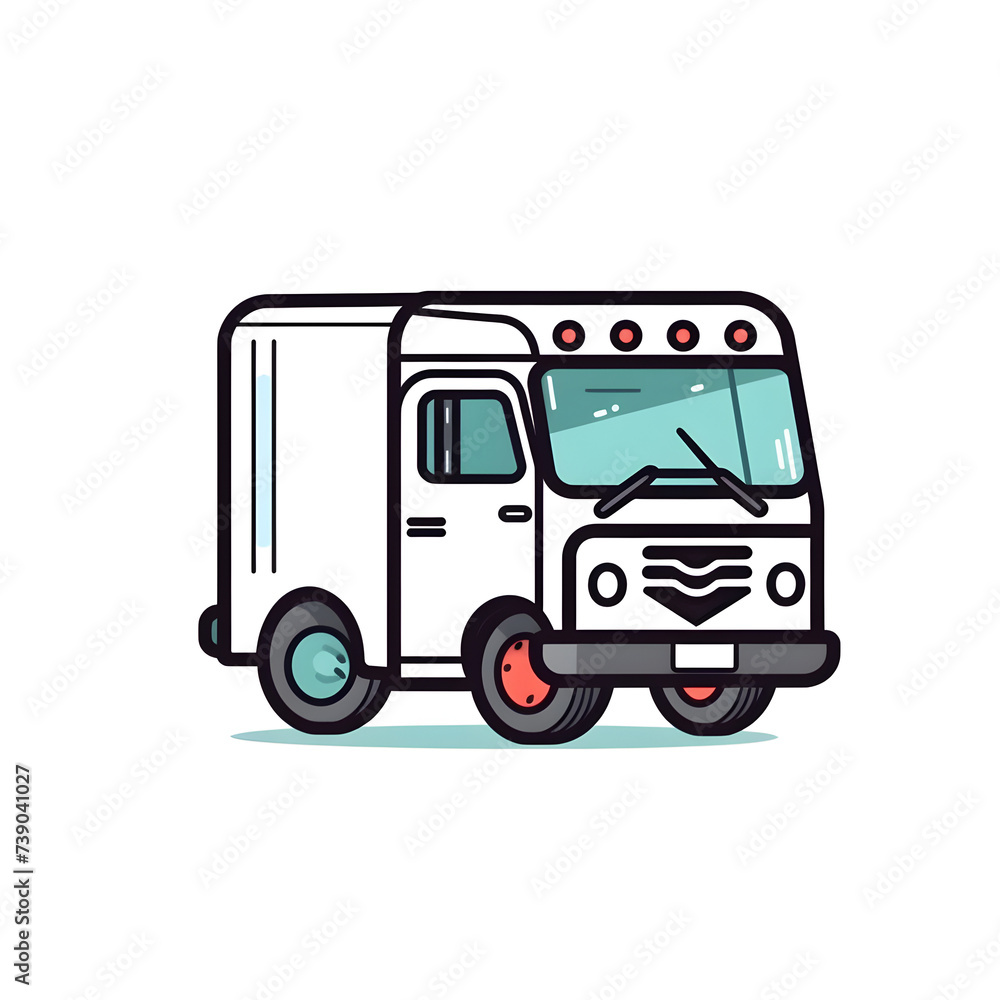 Cute cartoon white box truck sticker illustration