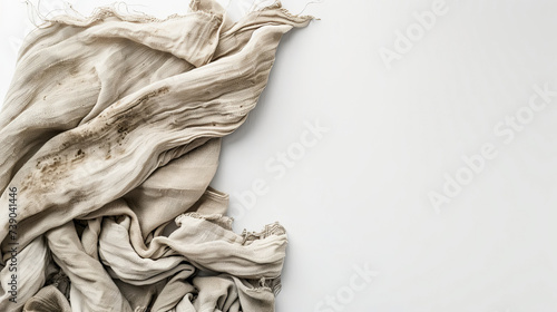 free space on the left corner for title banner with a soiling on clothes, white background