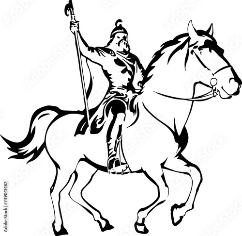 knights and horses fine vector silhouettes, simple lines