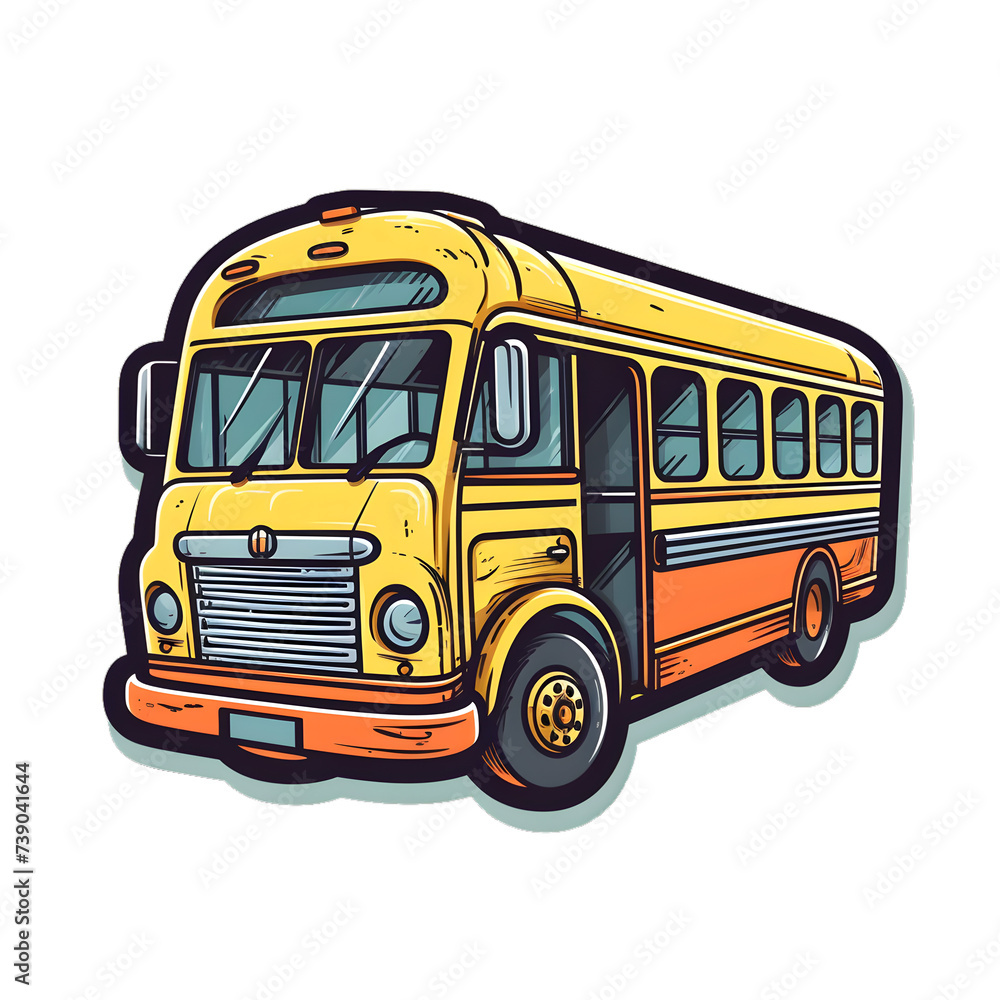 Cartoon school bus sticker illustration