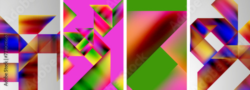 Set of colorful geometric posters - round shapes and circles with fluid color gradients. Abstract backgrounds for wallpaper, business card, cover, poster, banner, brochure, header, website