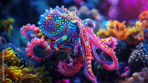 Spectacular Marine Life: Vibrant Octopus in a Mesmerizing Underwater Dance, Glowing in the Depths of Ocean Mysteries © Mark