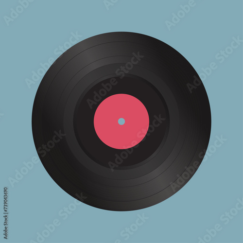 vinyl record retro art  pink label, blue background. vinyl record for art print, home decor, vintage and retro themes. old songs. 80s, 70s and 60s music. old objects.