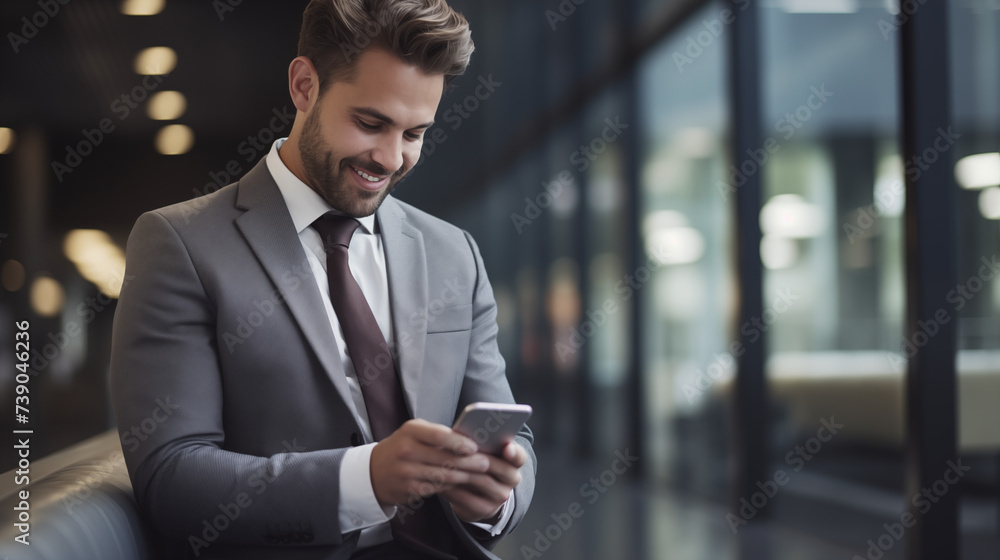 Young Professional Business Man Smiling And Looking At His Phone Young Professional Business Man Smiling And Looking At His Phone