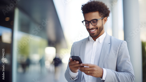 Young Professional Business Man Smiling And Looking At His Phone