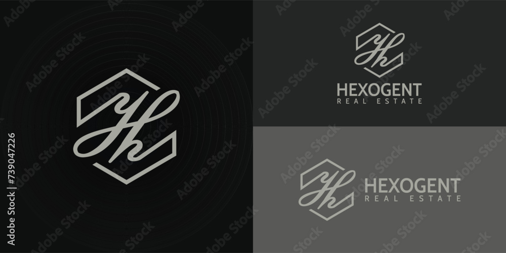 abstract initial letter H logo in the form of hexagon shape isolated in black background applied for real estate logo design also suitable for the brands or companies that have initial name H or other