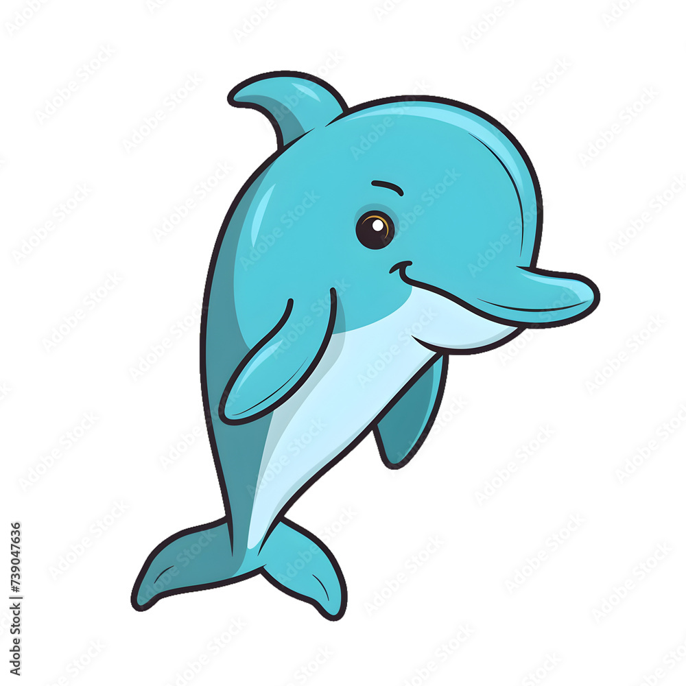 Cute cartoon dolphin sticker illustration