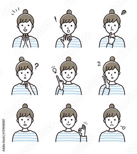 若い女性の表情セットC