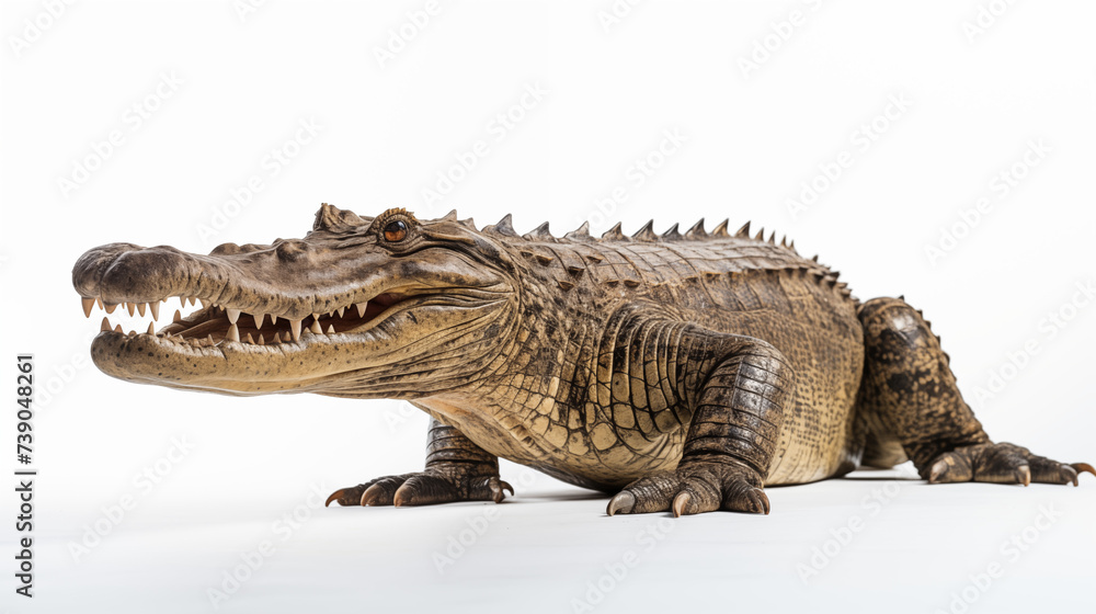 Naklejka premium photograph saltwater crocodile isolated on white background